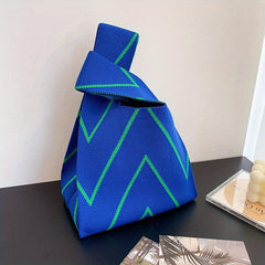 Striped Pattern Woven Handbag Fabric Crochet Niche Tote Bag