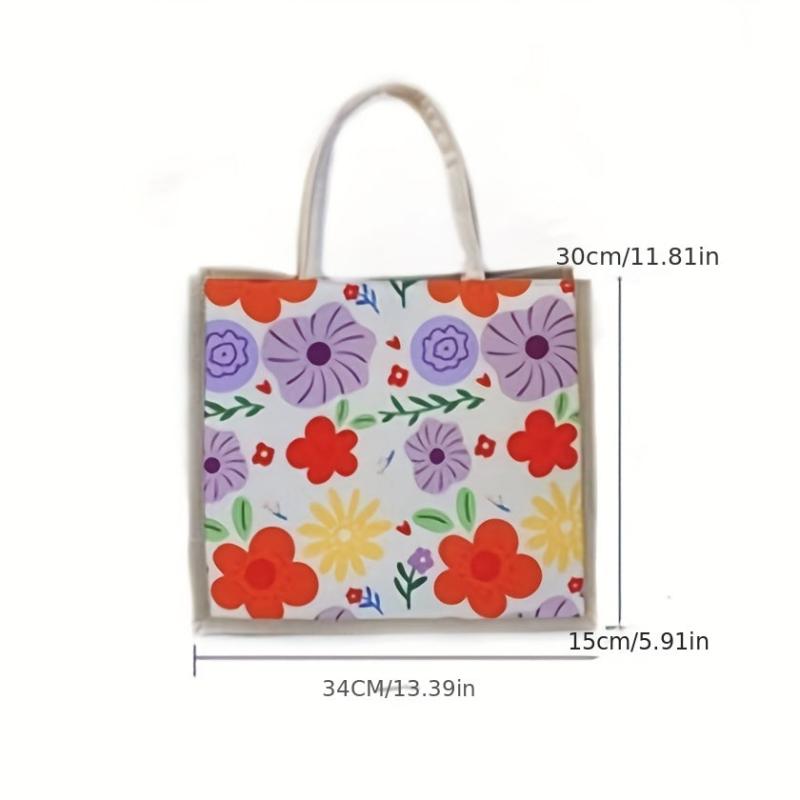 Flower Print Canvas Tote Bag Lightweight Shoulder Satchel Casual Commuter Bag