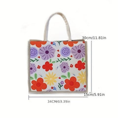 Flower Print Canvas Tote Bag Lightweight Shoulder Satchel Casual Commuter Bag