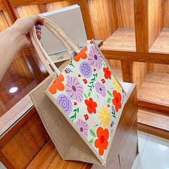 Flower Print Canvas Tote Bag Lightweight Shoulder Satchel Casual Commuter Bag