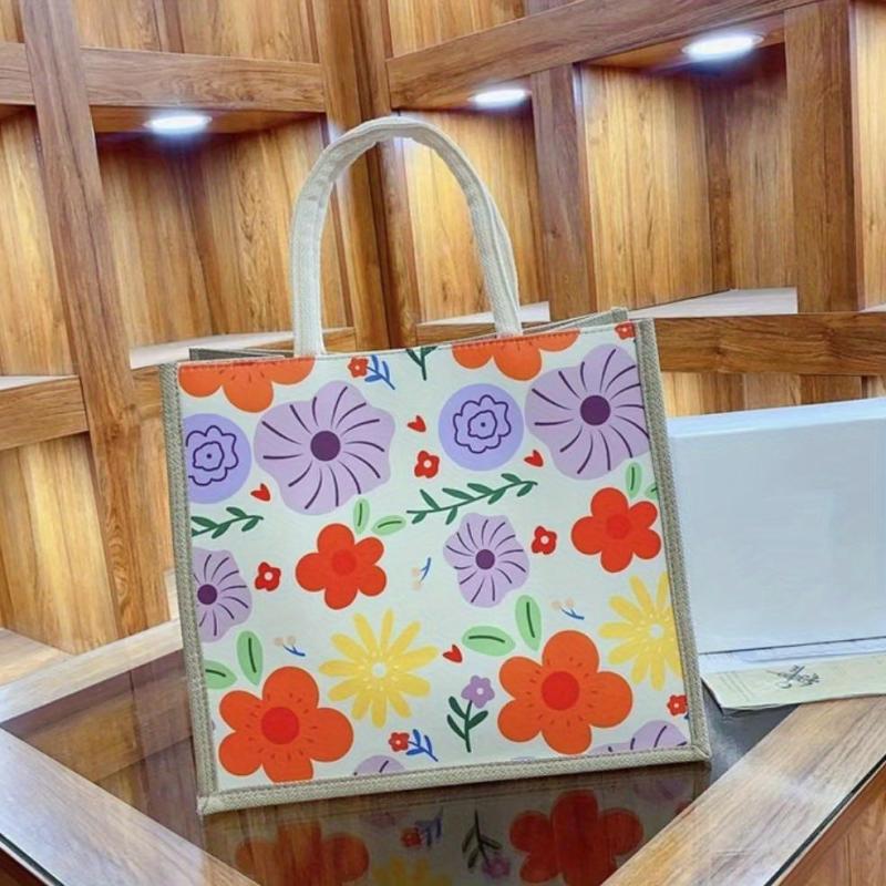 Flower Print Canvas Tote Bag Lightweight Shoulder Satchel Casual Commuter Bag