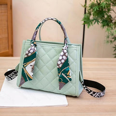 Quilted Detail Shoulder Bag Tote with Scarf
