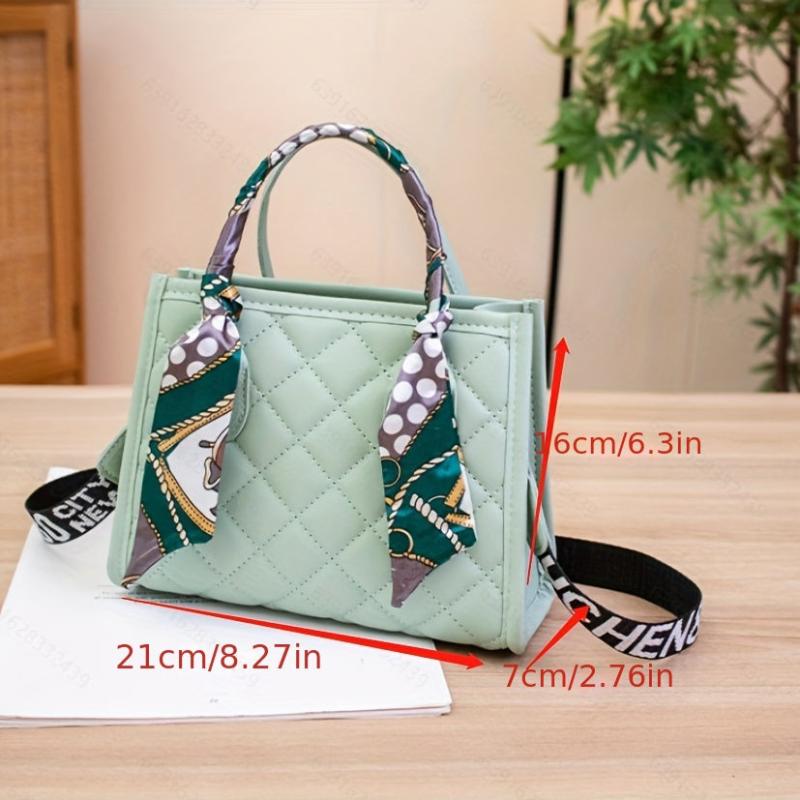 Quilted Detail Shoulder Bag Tote with Scarf