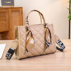 Quilted Detail Shoulder Bag Tote with Scarf