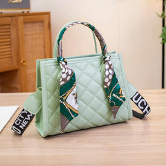 Quilted Detail Shoulder Bag Tote with Scarf