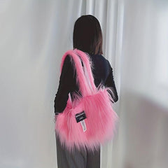 Y2K Faux Fur Plush Tote Bag for Women