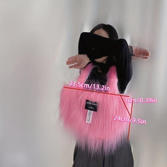 Y2K Faux Fur Plush Tote Bag for Women