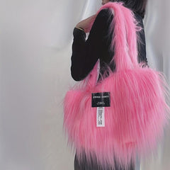 Y2K Faux Fur Plush Tote Bag for Women