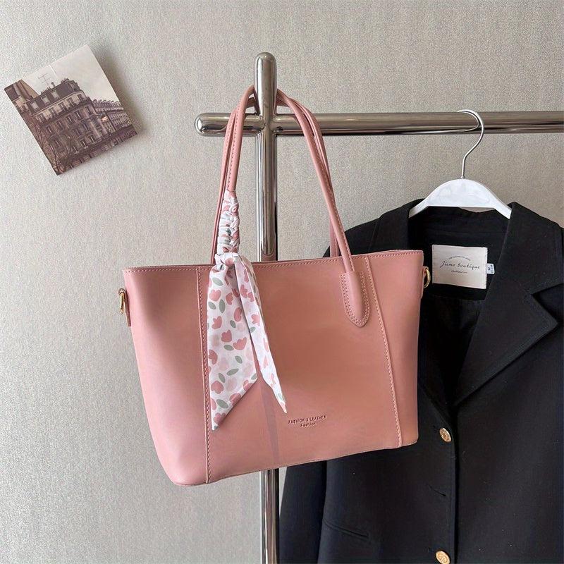 Large Capacity Tote Bag with Scarf Decor