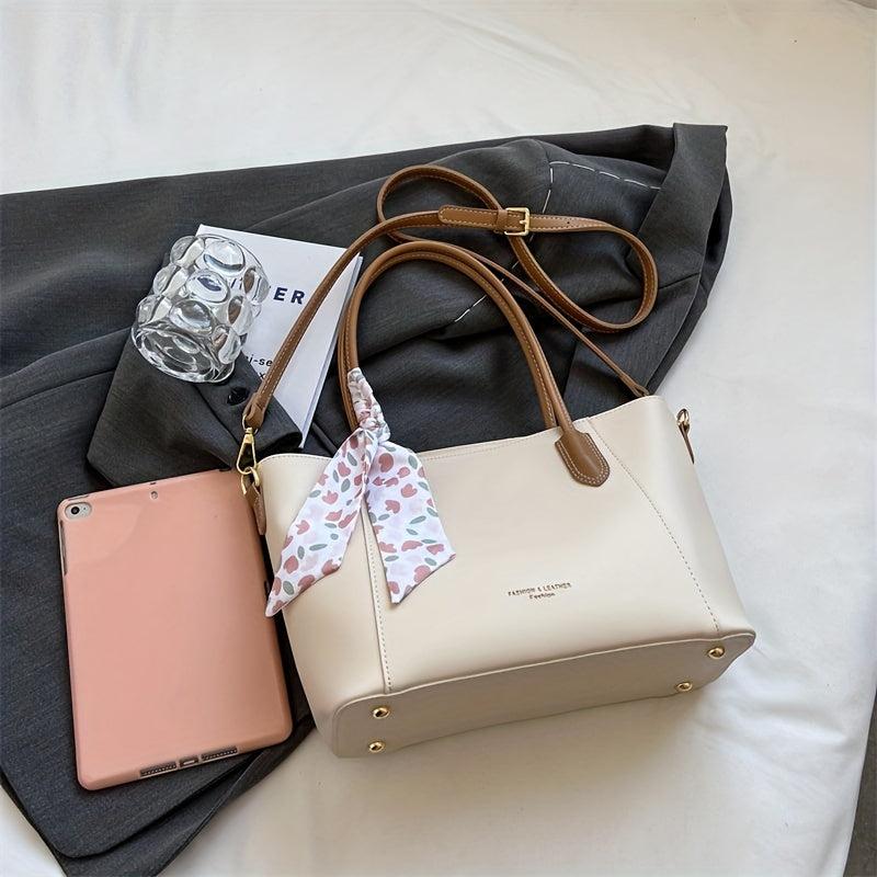 Large Capacity Tote Bag with Scarf Decor