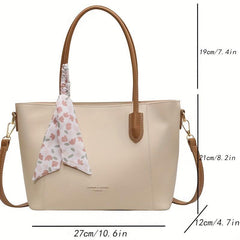 Large Capacity Tote Bag with Scarf Decor