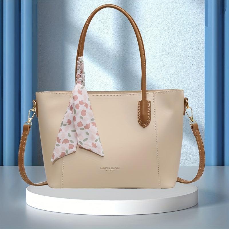Large Capacity Tote Bag with Scarf Decor