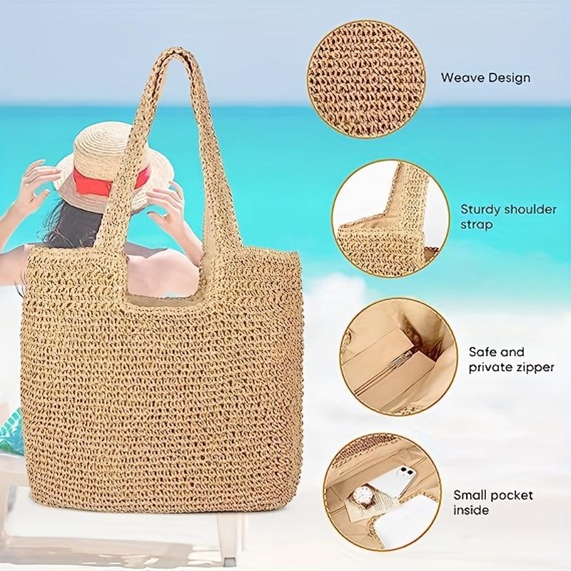 Straw Beach Bag Woven Large Capacity Summer Travel Handbag