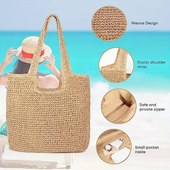 Straw Beach Bag Woven Large Capacity Summer Travel Handbag
