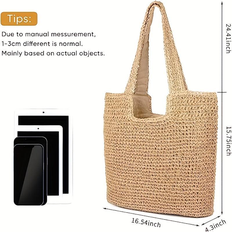 Straw Beach Bag Woven Large Capacity Summer Travel Handbag