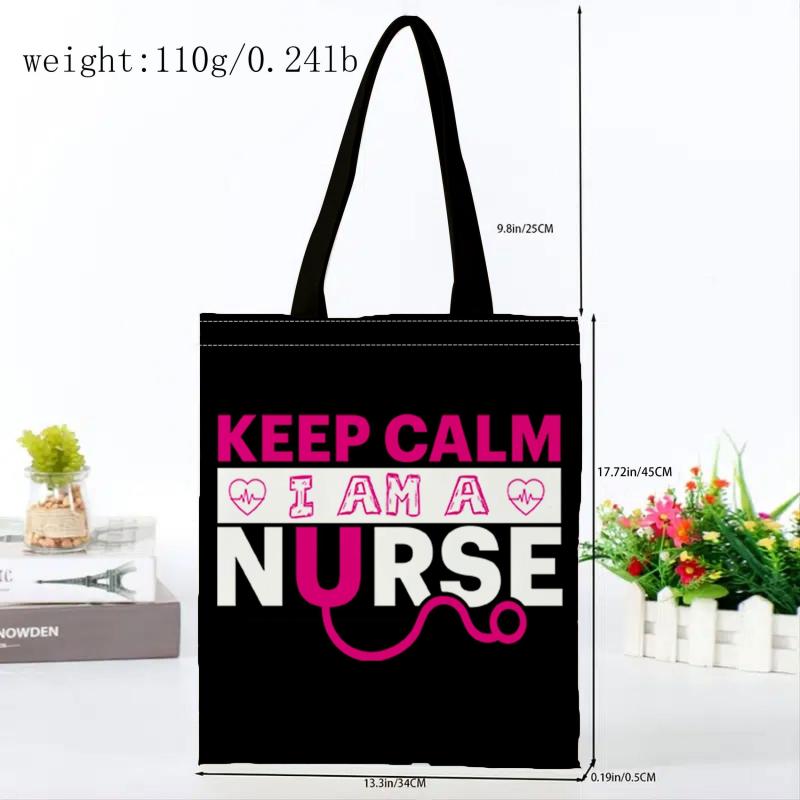 Stylish Letters Print Canvas Bag Lightweight Shoulder Bag Portable Shopper Bag