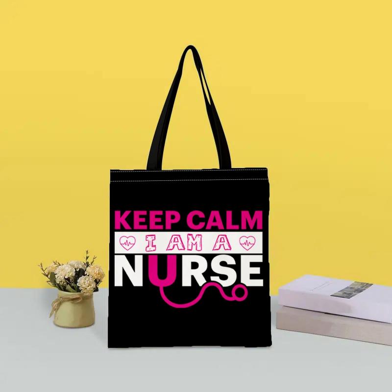 Stylish Letters Print Canvas Bag Lightweight Shoulder Bag Portable Shopper Bag