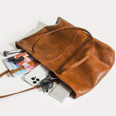 Retro Solid Tote Bag Minimalist Shoulder Bag Classic Storage