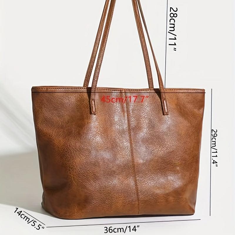 Retro Solid Tote Bag Minimalist Shoulder Bag Classic Storage