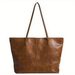 Retro Solid Tote Bag Minimalist Shoulder Bag Classic Storage