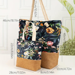 Vintage Flower Pattern Stitching Tote Bag All Match Storage Handbag