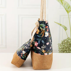 Vintage Flower Pattern Stitching Tote Bag All Match Storage Handbag