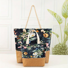 Vintage Flower Pattern Stitching Tote Bag All Match Storage Handbag