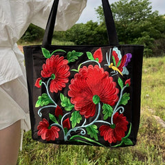 Flower Embroidered Tote Bag Large Capacity Shoulder Bag