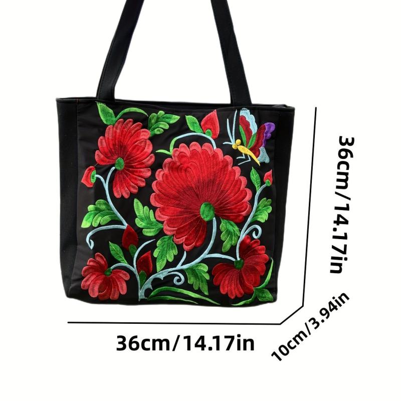 Flower Embroidered Tote Bag Large Capacity Shoulder Bag