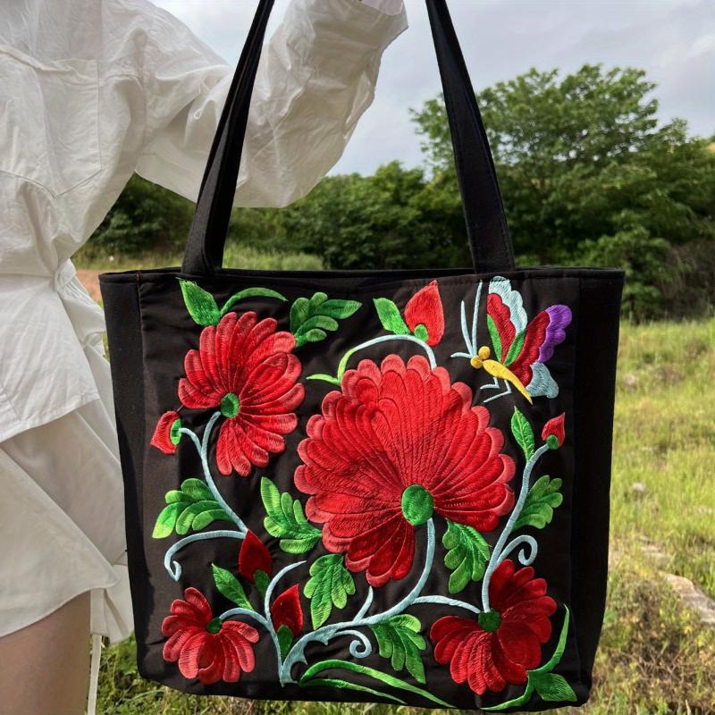 Flower Embroidered Tote Bag Large Capacity Shoulder Bag