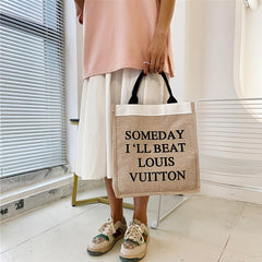 Canvas Tote Bag Women Slogan Graphic Large Shoulder Capacity