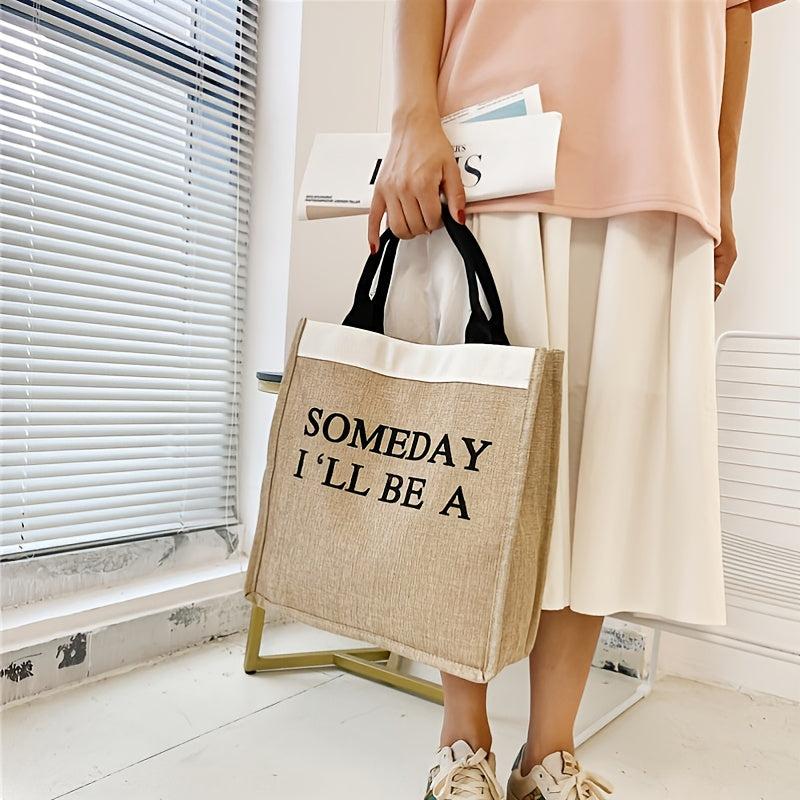 Canvas Tote Bag Women Slogan Graphic Large Shoulder Capacity