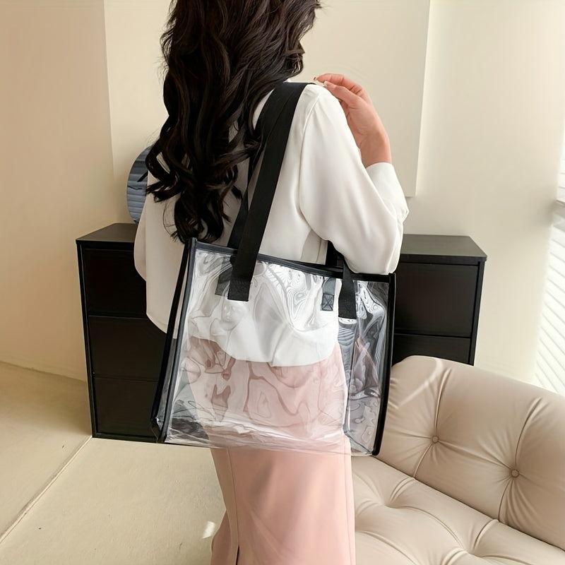 Clear PVC Tote Bag Waterproof Summer Beach Shopping Bag