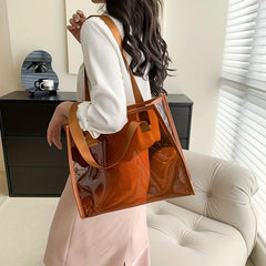 Clear PVC Tote Bag Waterproof Summer Beach Shopping Bag