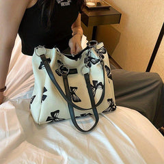 Bow Pattern Canvas Tote Bag Chain Shoulder Bag Women's Large Handbag