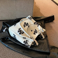 Bow Pattern Canvas Tote Bag Chain Shoulder Bag Women's Large Handbag