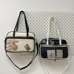 Clear Pocket Front Shoulder Bag Preppy Style Tote Bag Large Capacity