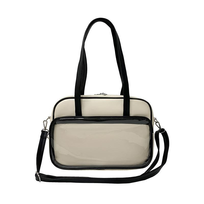 Clear Pocket Front Shoulder Bag Preppy Style Tote Bag Large Capacity