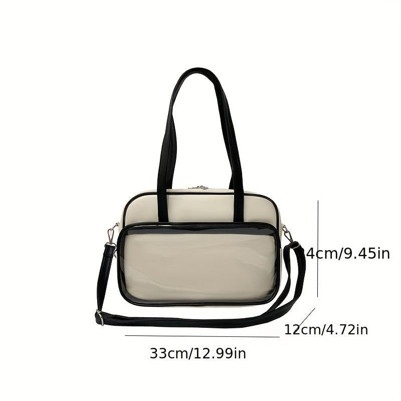 Clear Pocket Front Shoulder Bag Preppy Style Tote Bag Large Capacity