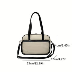 Clear Pocket Front Shoulder Bag Preppy Style Tote Bag Large Capacity
