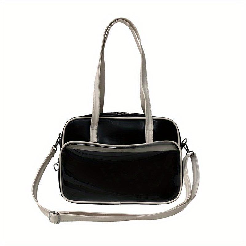 Clear Pocket Front Shoulder Bag Preppy Style Tote Bag Large Capacity