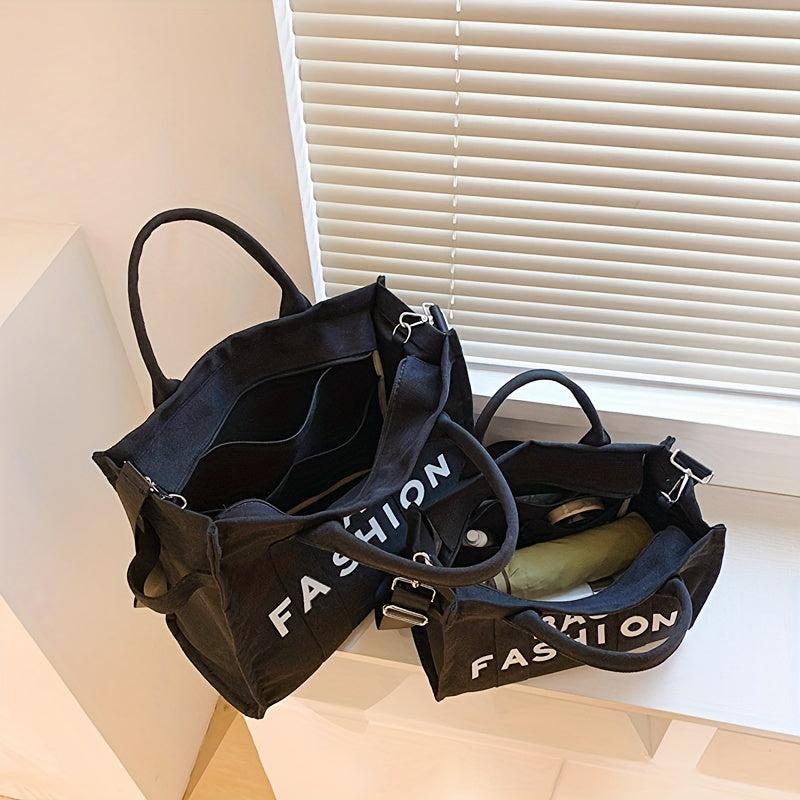 Women's Canvas Tote Bag Letter Graphic Crossbody Handbag & Shoulder Purse