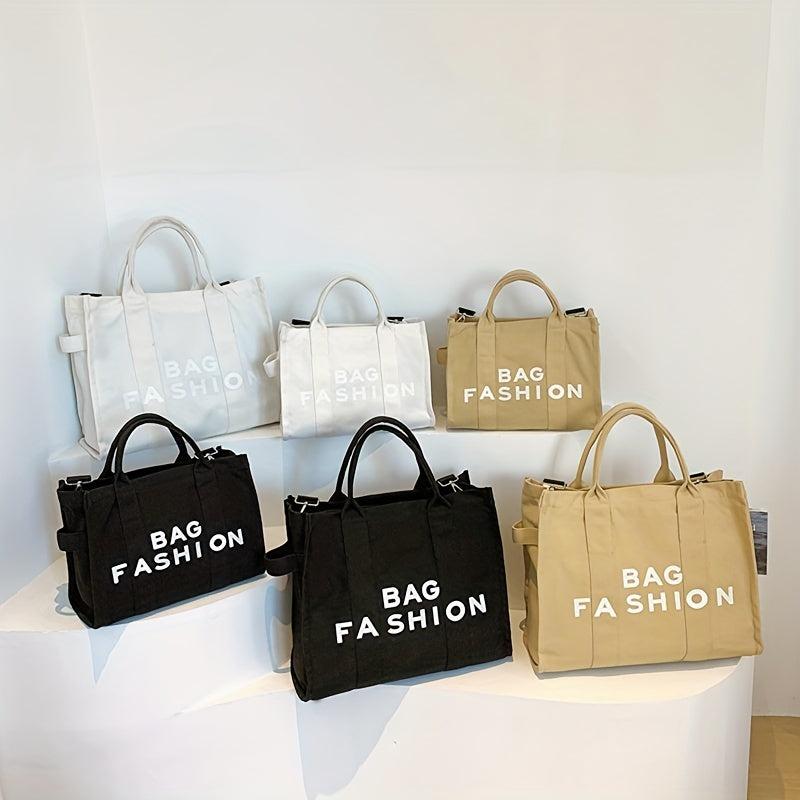 Women's Canvas Tote Bag Letter Graphic Crossbody Handbag & Shoulder Purse
