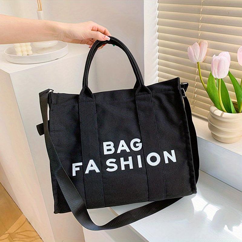 Women's Canvas Tote Bag Letter Graphic Crossbody Handbag & Shoulder Purse