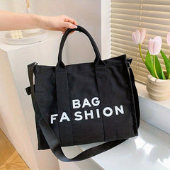 Women's Canvas Tote Bag Letter Graphic Crossbody Handbag & Shoulder Purse