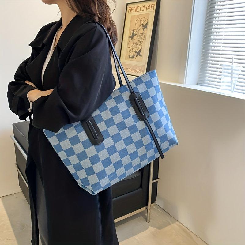 Large Capacity Checkerboard Pattern Tote Bag Shoulder Bag