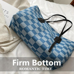 Large Capacity Checkerboard Pattern Tote Bag Shoulder Bag