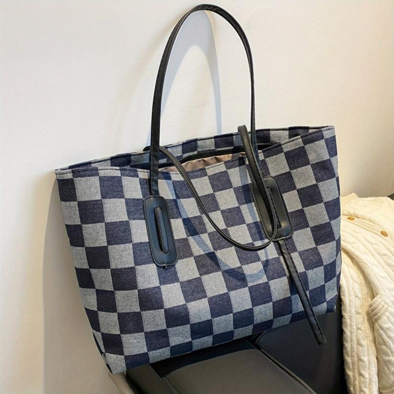 Large Capacity Checkerboard Pattern Tote Bag Shoulder Bag