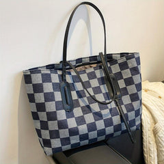 Large Capacity Checkerboard Pattern Tote Bag Shoulder Bag
