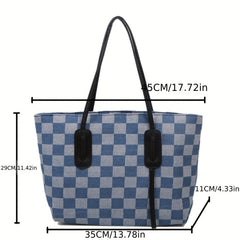 Large Capacity Checkerboard Pattern Tote Bag Shoulder Bag